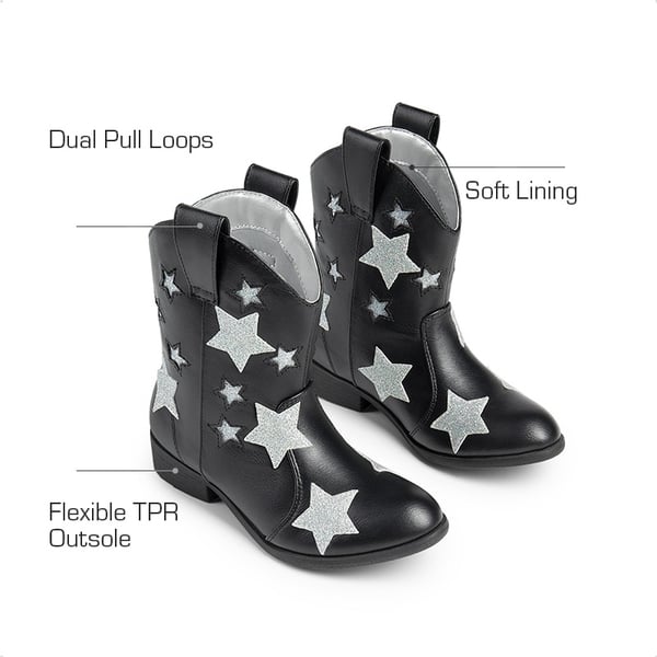 Kids Chic Glitter Western Boots - BLACK - 2